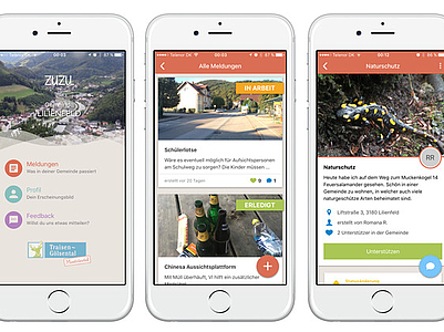 Bild: Darstellung von drei Handybildschirmen mit diversen Apps