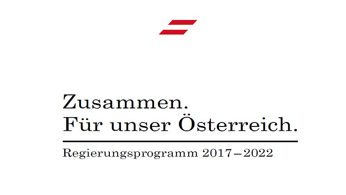 Bild: Deckblatt Regierungsprogramm. Text darauf: Zusammen für unser Österreich 