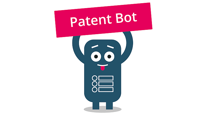 Photo: Darstellung eine Männchens, das ein Schild mit der Aufschrift Patent Bot hochhält