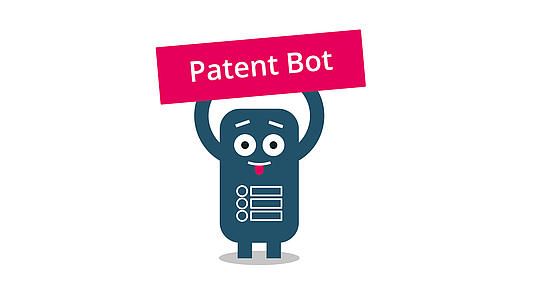 Photo: Darstellung eine Männchens, das ein Schild mit der Aufschrift Patent Bot hochhält