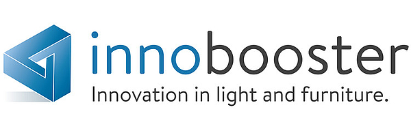 Logo: Innobooster mit Schriftzug Innobooster, Innovation in light and furniture 